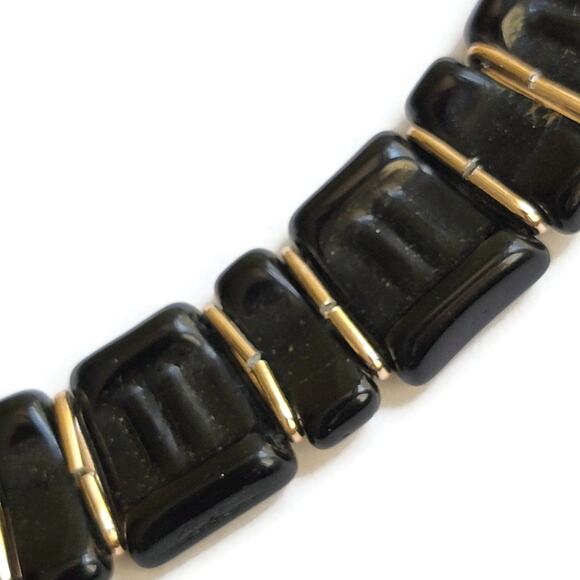1980s Black Glass & Gold-Tone Bead Choker - Vintage Elegance - Made in Germany - Picture 4 of 10